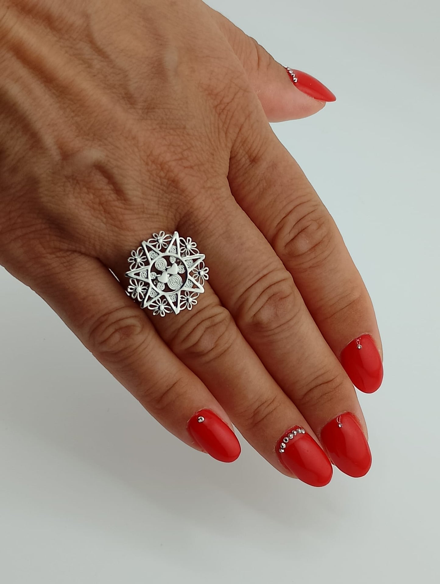 Anello Donna Presentosa D'Abruzzo con due cuori in argento rodiato 925° NUOVO