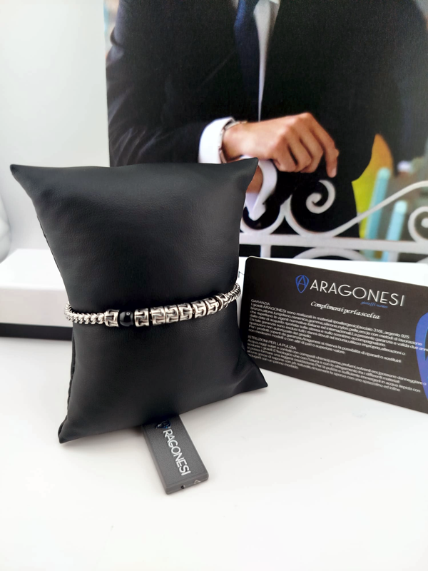 Aragonesi Santiago BR3603 – Bracciale Uomo Acciaio 316L Brunito & Agata Nera | Nuovo