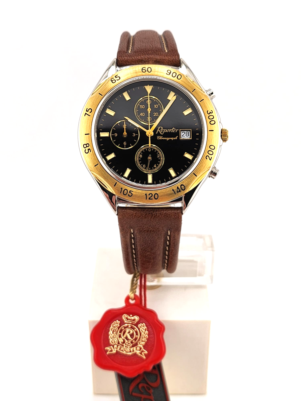 Reporter Chronograph men's steel/gold Full Set NEW NOS