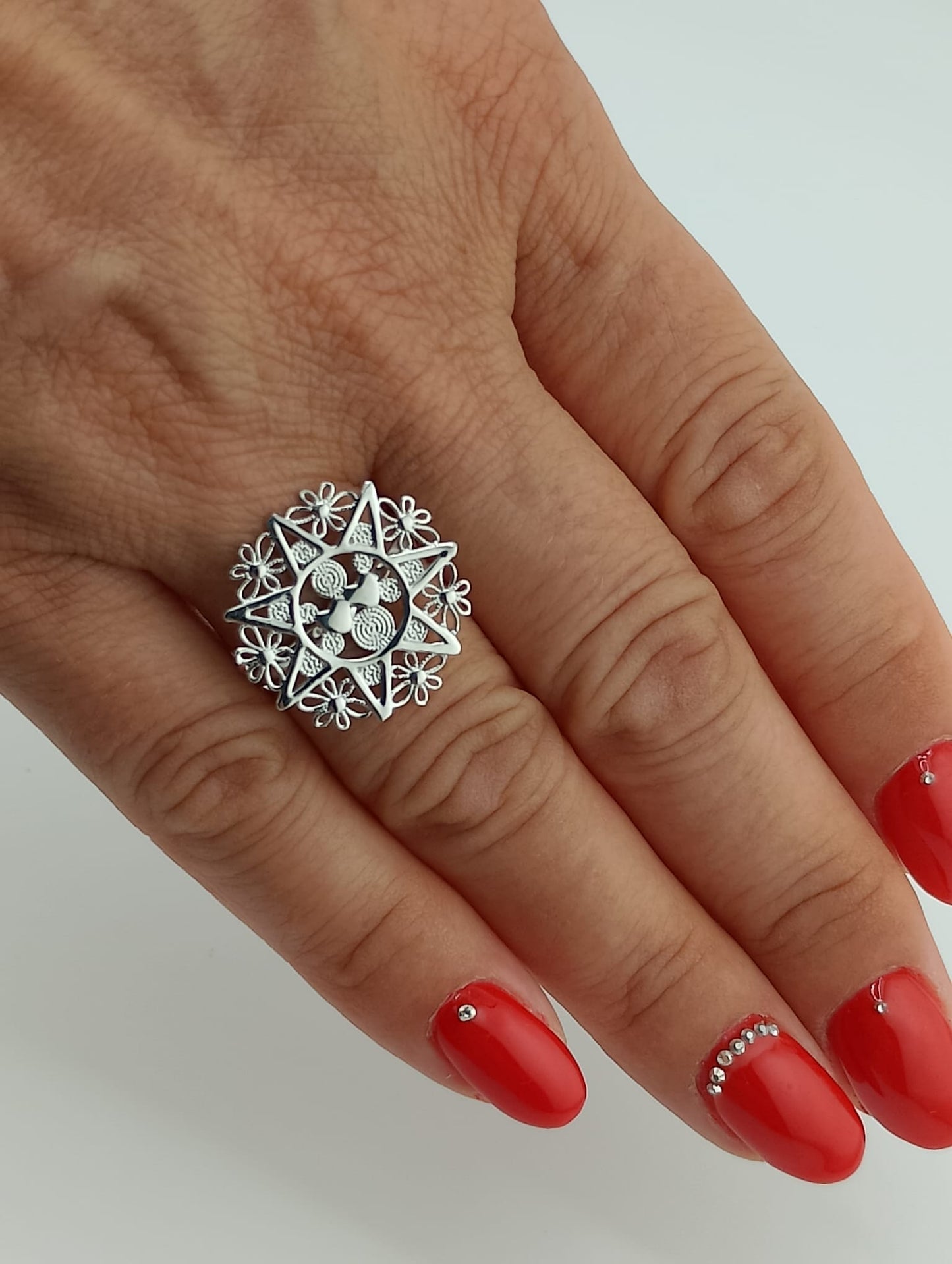 Anello Donna Presentosa D'Abruzzo con due cuori in argento rodiato 925° NUOVO