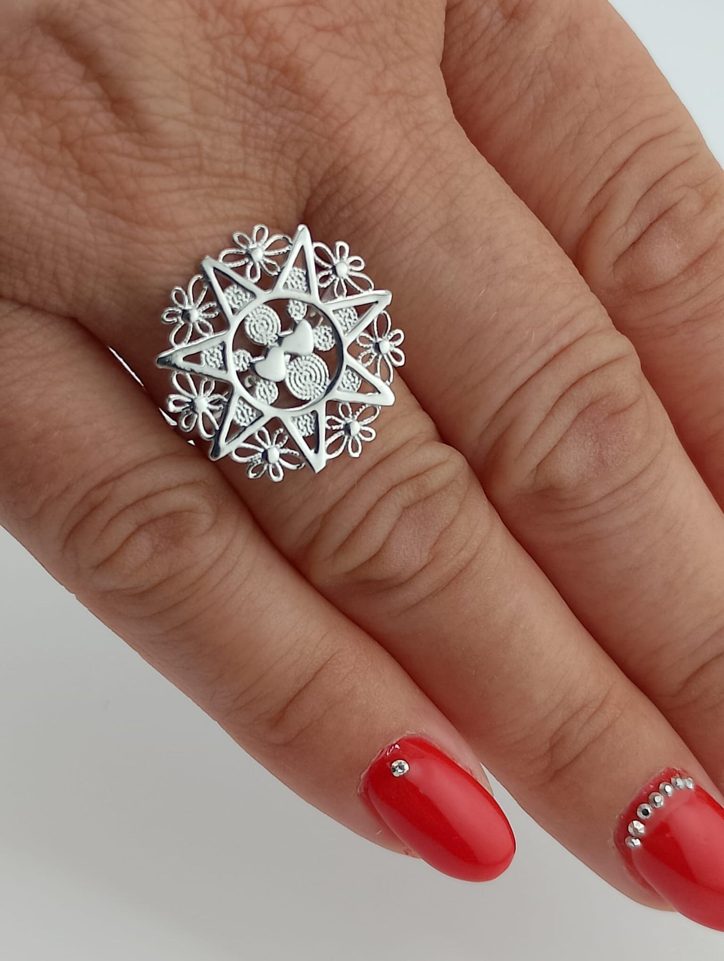 Anello Donna Presentosa D'Abruzzo con due cuori in argento rodiato 925° NUOVO