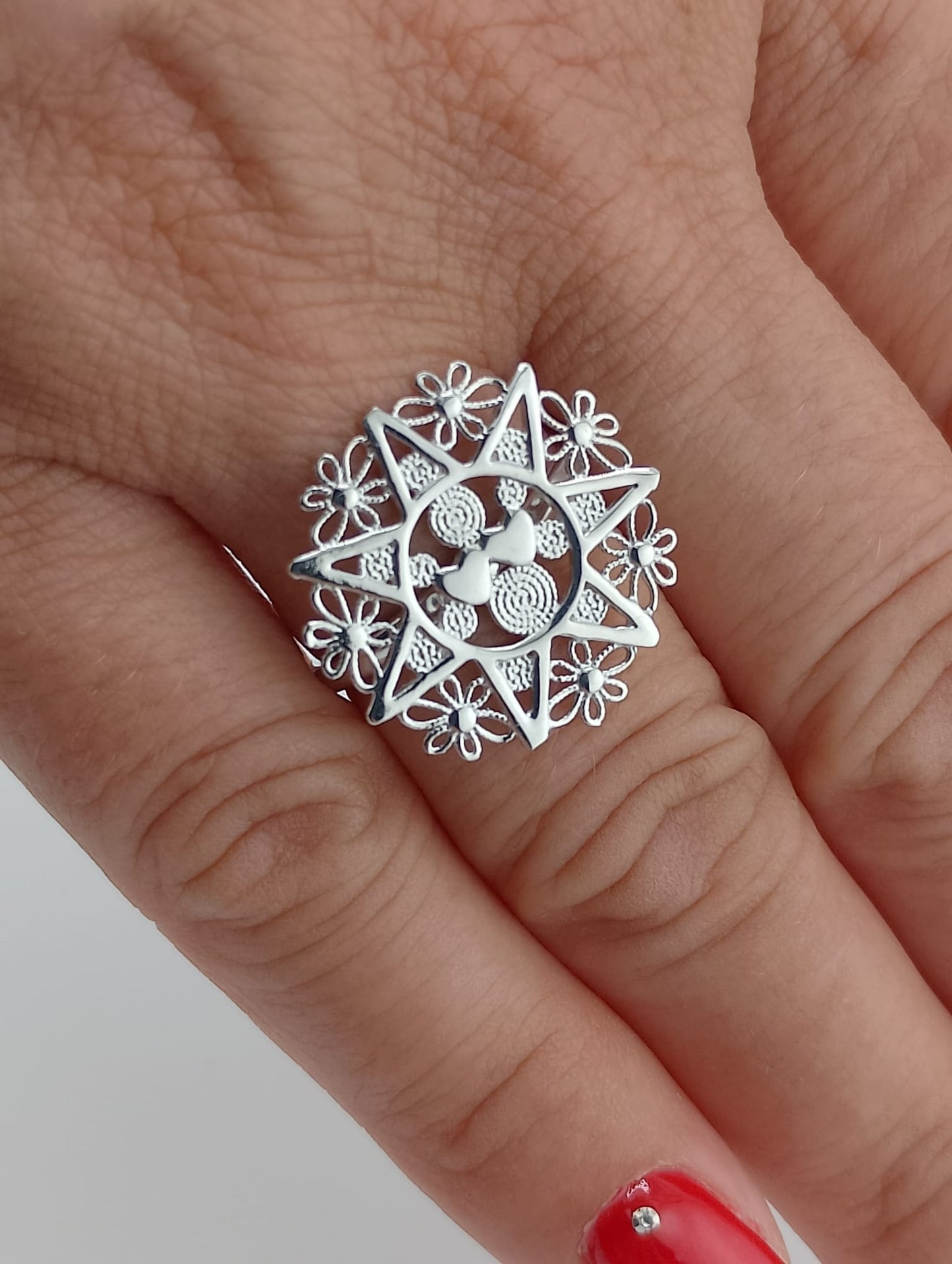 Anello Donna Presentosa D'Abruzzo con due cuori in argento rodiato 925° NUOVO