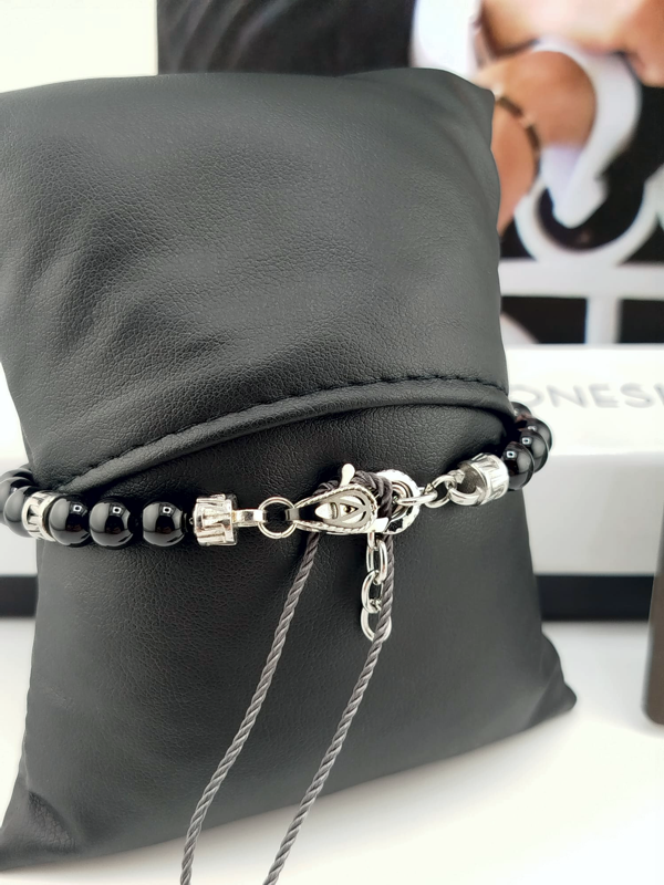 Aragonesi Santiago BR3606 – Bracciale Uomo Sfere Agata Nera Acciaio 316L | Nuovo