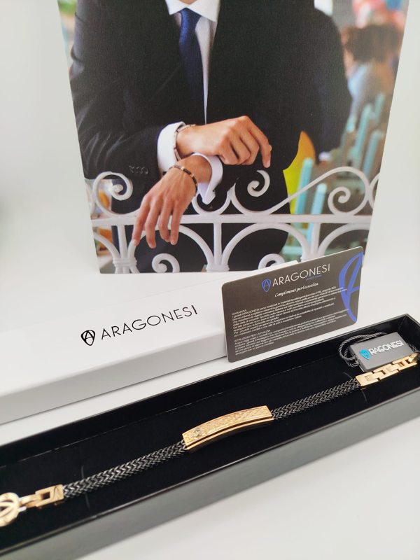 Bracciale Uomo Aragonesi BR3803 – Acciaio 316L Nero con Galvanica Rosé
