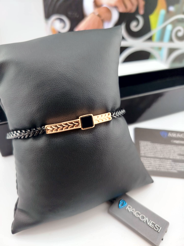 Bracciale Uomo Aragonesi BR4002 – Acciaio 316L Nero con Galvanica Rosé onice nera centrale