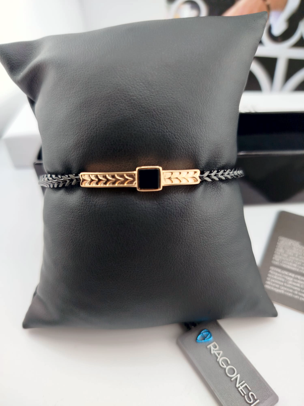 Bracciale Uomo Aragonesi BR4002 – Acciaio 316L Nero con Galvanica Rosé onice nera centrale