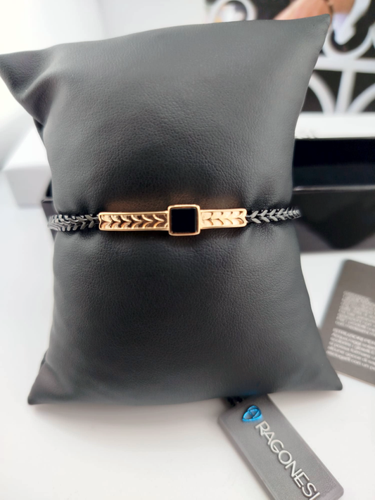 Bracciale Uomo Aragonesi BR4002 – Acciaio 316L Nero con Galvanica Rosé onice nera centrale
