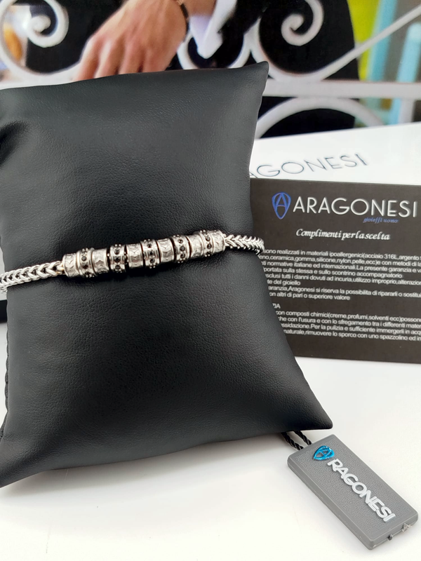 Bracciale Uomo Aragonesi BR3508 – Acciaio 316L con Zirconi Neri