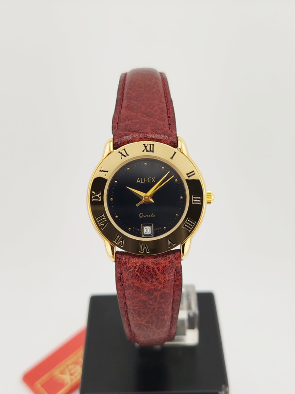 Alfex Quartz Donna – Cassa Gold, Quadrante Nero, Numeri Romani, Swiss Made