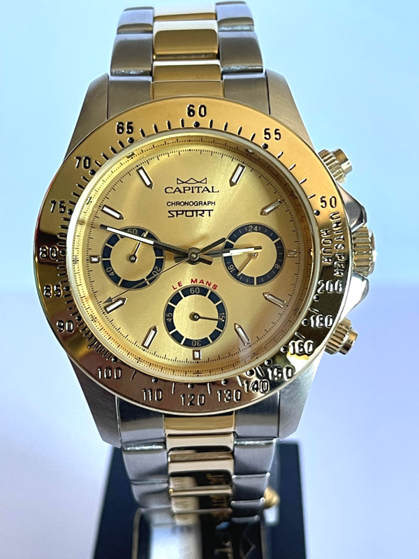 Capital Sport Chronograph vintage anni 90' Le Mans NUOVO NEW gold man watches