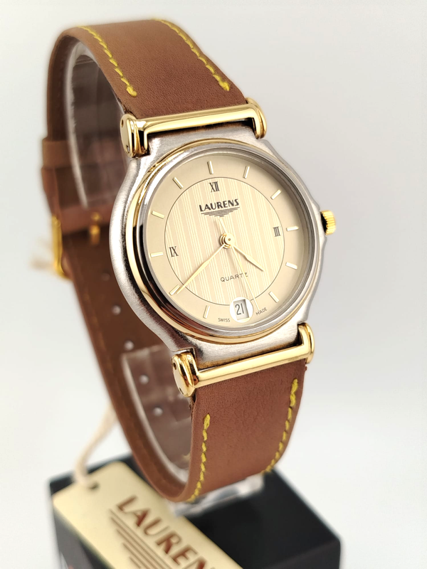 Laurens Orologio Vintage Anni '80 NOS Acciaio Oro 37mm Swiss Made
