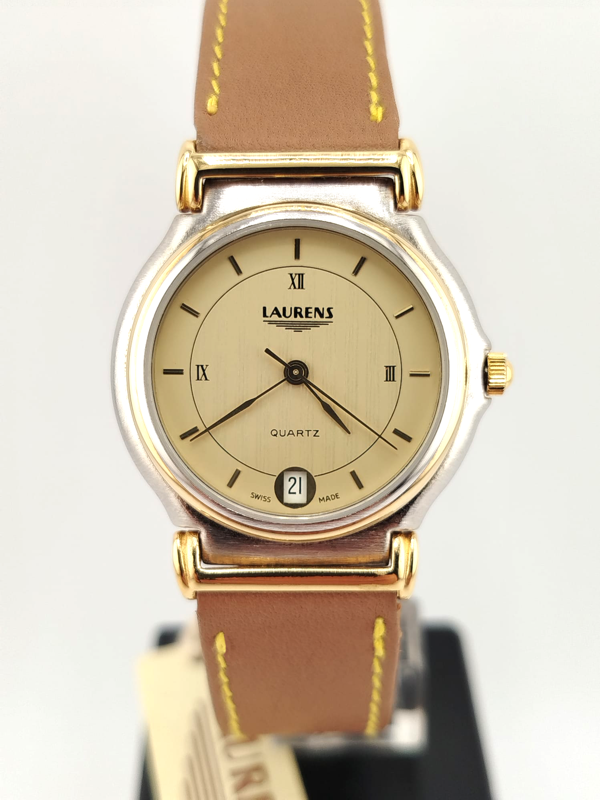 Laurens Orologio Vintage Anni '80 NOS Acciaio Oro 37mm Swiss Made