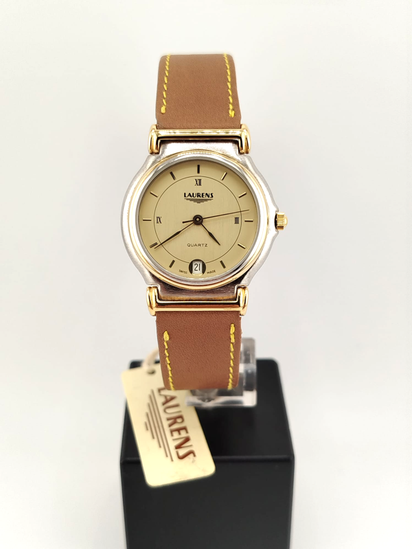 Laurens Orologio Vintage Anni '80 NOS Acciaio Oro 37mm Swiss Made