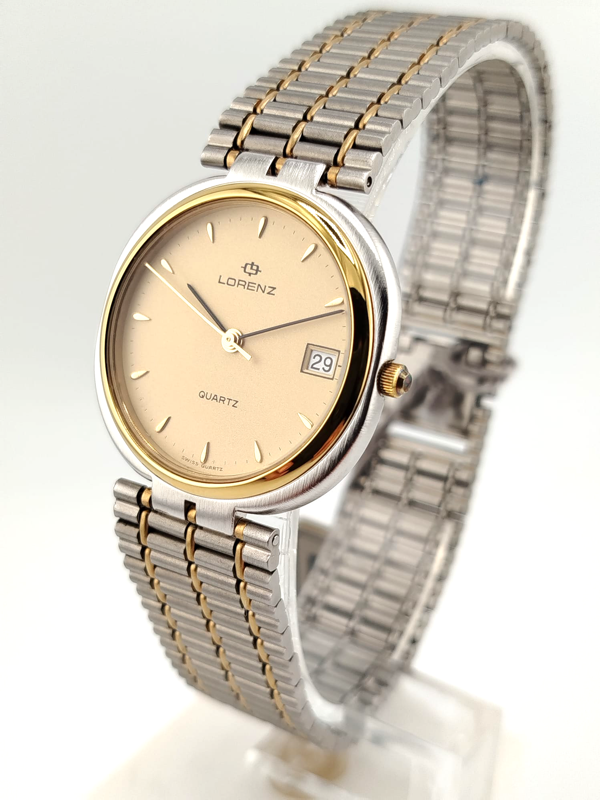 Lorenz Prestige Vintage Bicolore Acciaio Oro NOS Swiss Quartz Datario