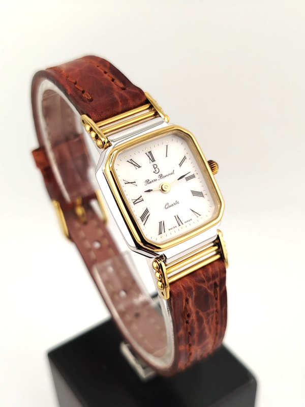 Pierre Bonnet Orologio Donna Vintage Quadrato Oro - Cinturino Pelle Nuovo