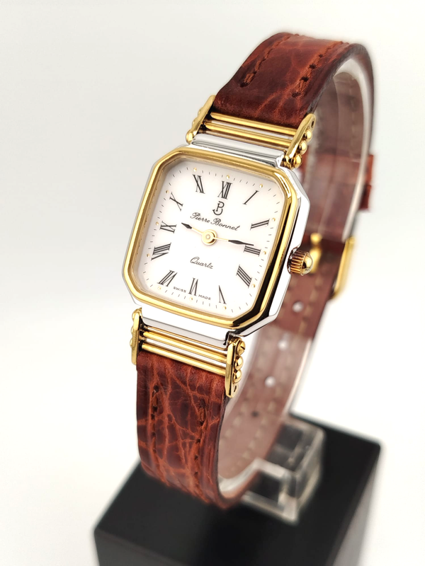 Pierre Bonnet Orologio Donna Vintage Quadrato Oro - Cinturino Pelle Nuovo