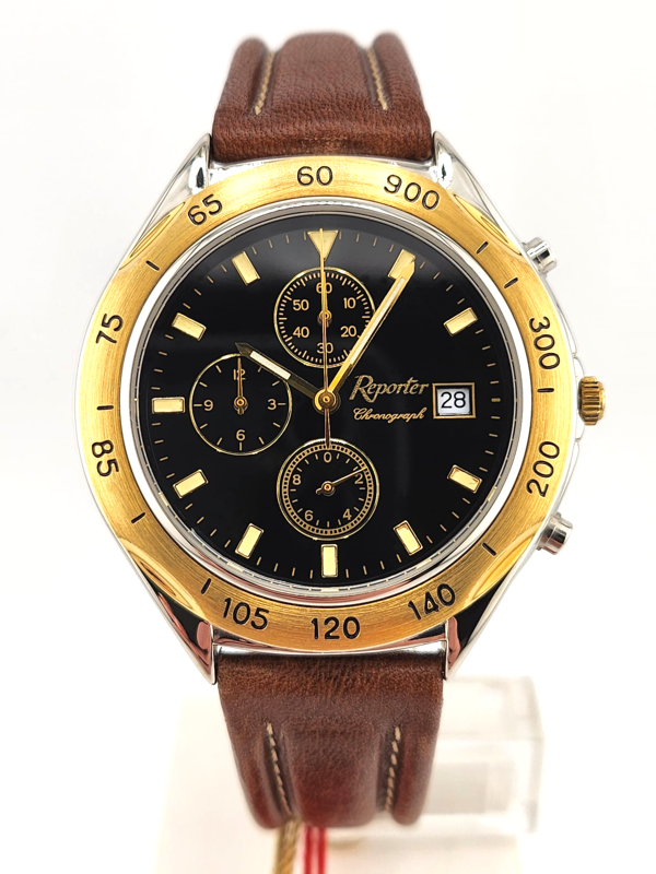 Reporter Chronograph men's steel/gold Full Set NEW NOS