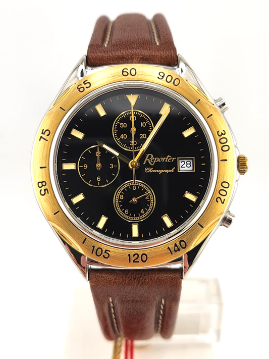 Reporter Chronograph men's steel/gold Full Set NEW NOS