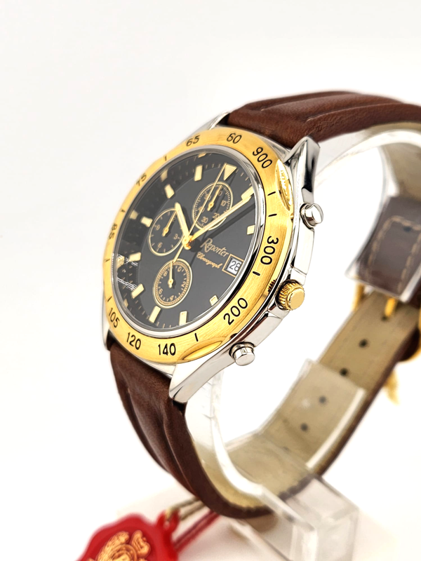 Reporter Chronograph men's steel/gold Full Set NEW NOS