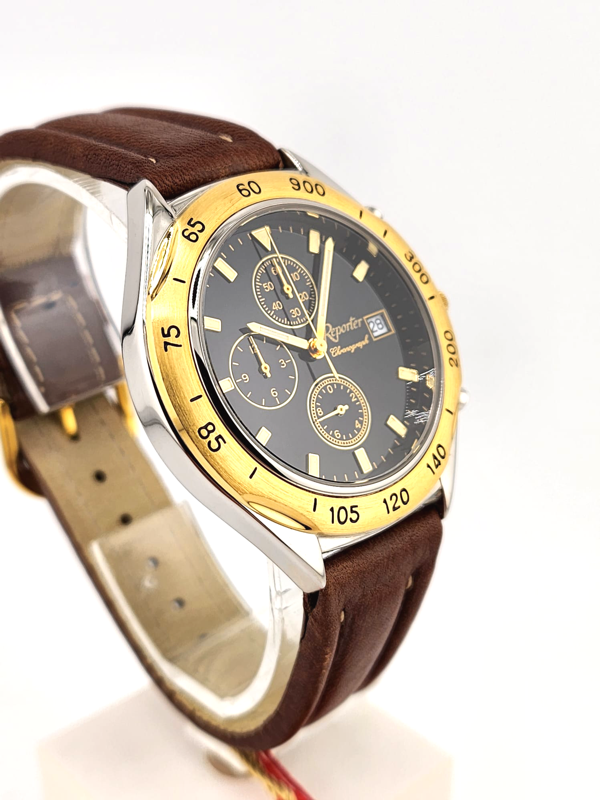 Reporter Chronograph men's steel/gold Full Set NEW NOS