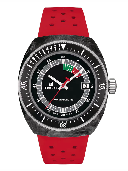 Tissot Sideral S Powermatic 80 rosso Cassa Carbonio 41mm, 300m, Swiss Made NUOVO