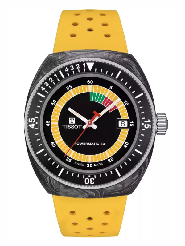 Tissot Sideral S Powermatic 80 Giallo Carbonio 300m, Swiss Made NUOVO
