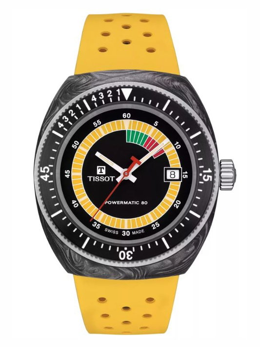 Tissot Sideral S Powermatic 80 — Giallo Carbonio 41mm, 300m, Swiss Made NUOVO
