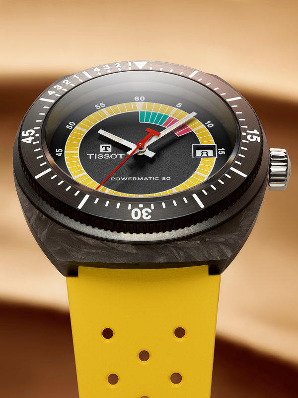 Tissot Sideral S Powermatic 80 Giallo Carbonio 300m, Swiss Made NUOVO